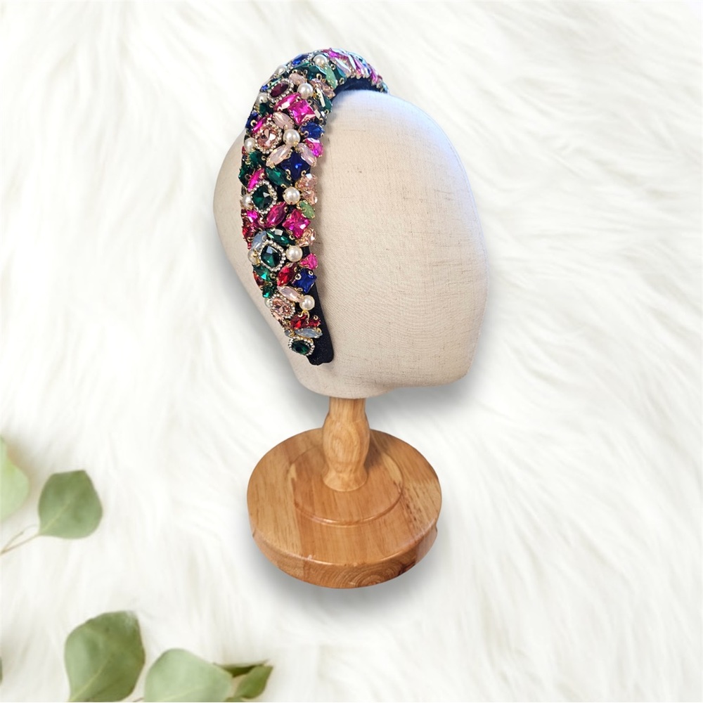 076 - Multicolor Rhinestone Sponge Hairband - Picture 5 of 7